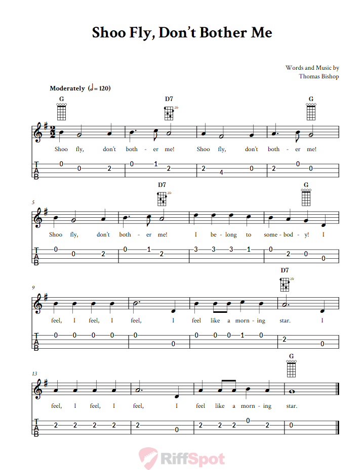 Shoo Fly, Don't Bother Me 4-String Cigar Box Guitar Tab