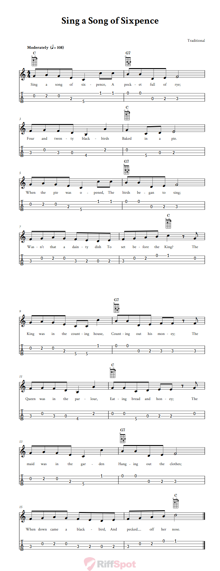 Sing a Song of Sixpence 4-String Cigar Box Guitar Tab