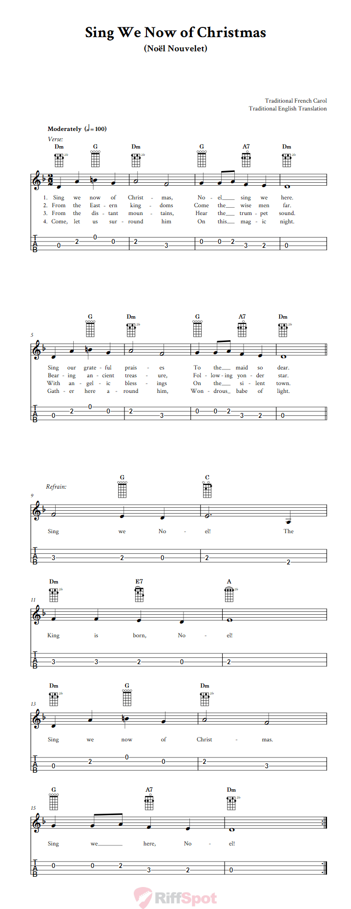 Sing We Now of Christmas 4-String Cigar Box Guitar Tab