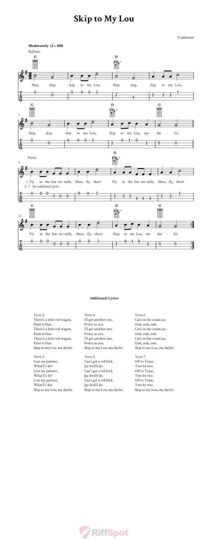 Skip to My Lou 4-String Cigar Box Guitar Tab