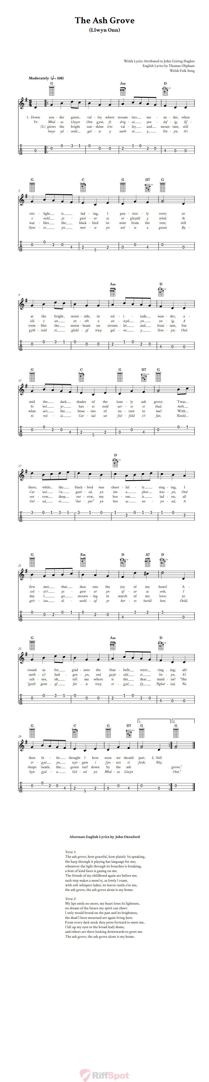 The Ash Grove  4-String Cigar Box Guitar Tab