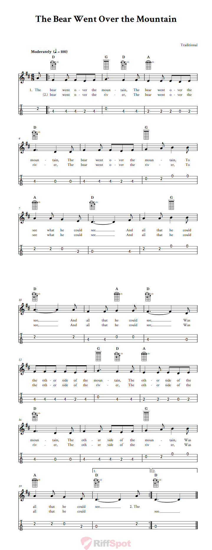 The Bear Went Over the Mountain 4-String Cigar Box Guitar Tab