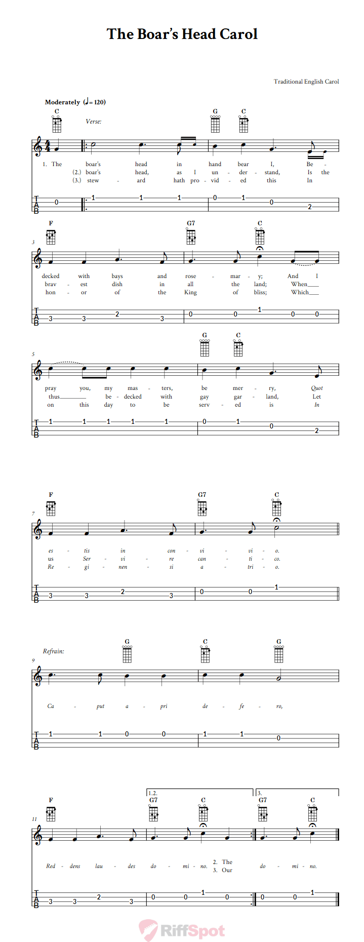 The Boar's Head Carol 4-String Cigar Box Guitar Tab