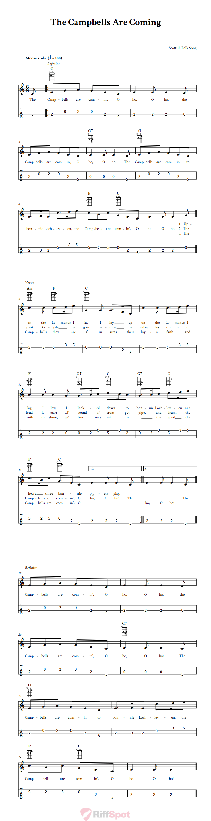 The Campbells Are Coming 4-String Cigar Box Guitar Tab