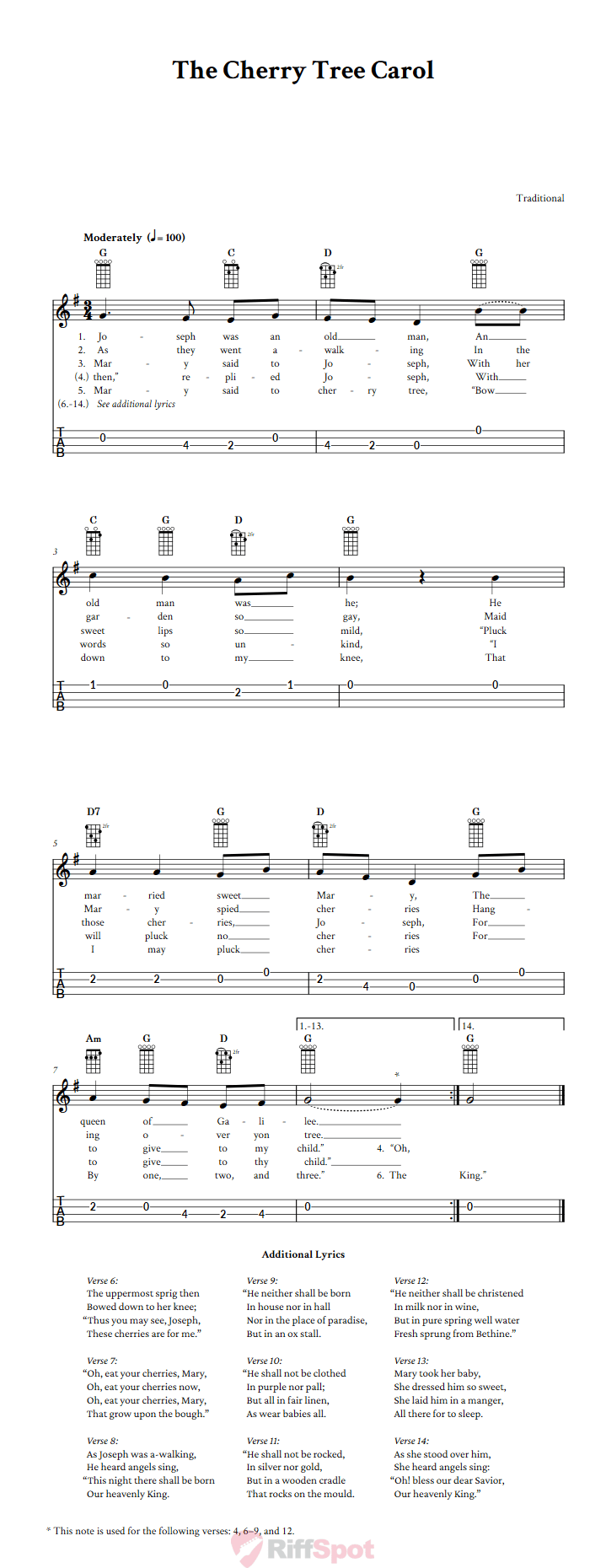 The Cherry Tree Carol 4-String Cigar Box Guitar Tab