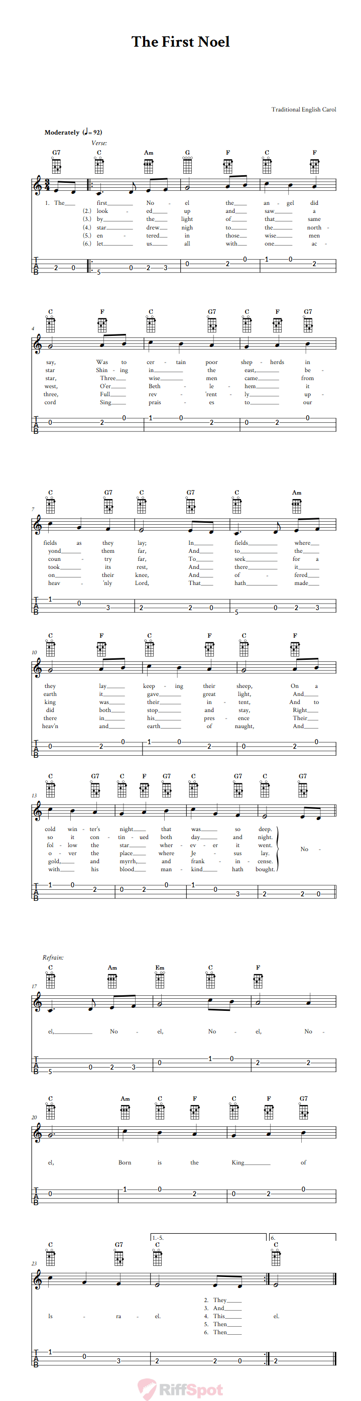 The First Noel 4-String Cigar Box Guitar Tab