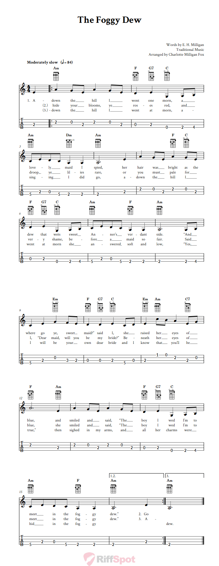 The Foggy Dew 4-String Cigar Box Guitar Tab
