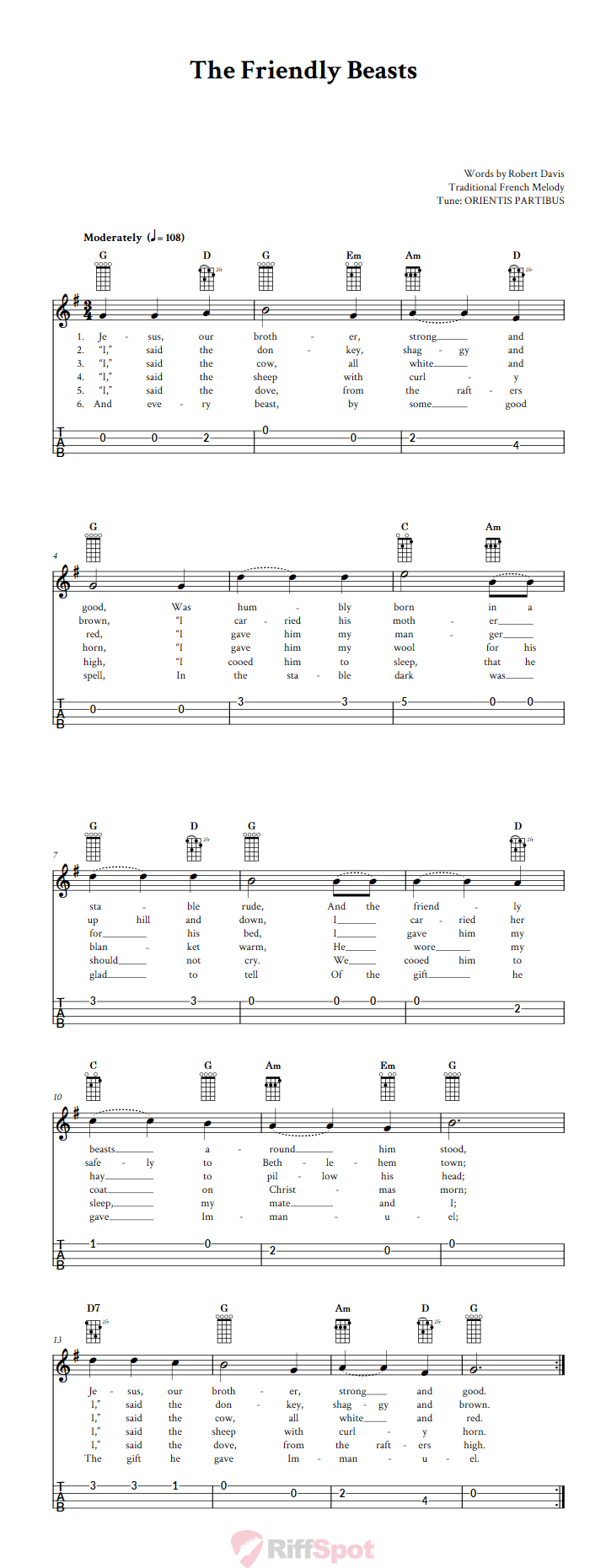 The Friendly Beasts 4-String Cigar Box Guitar Tab