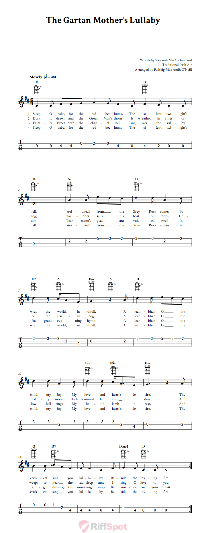 The Gartan Mother's Lullaby 4-String Cigar Box Guitar Tab