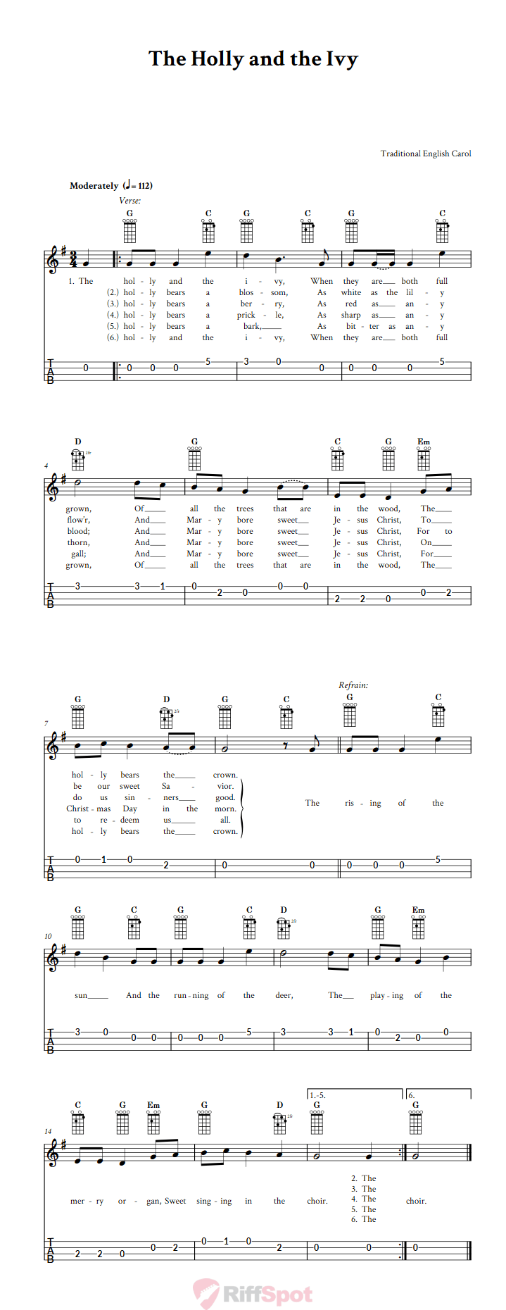 The Holly and the Ivy 4-String Cigar Box Guitar Tab