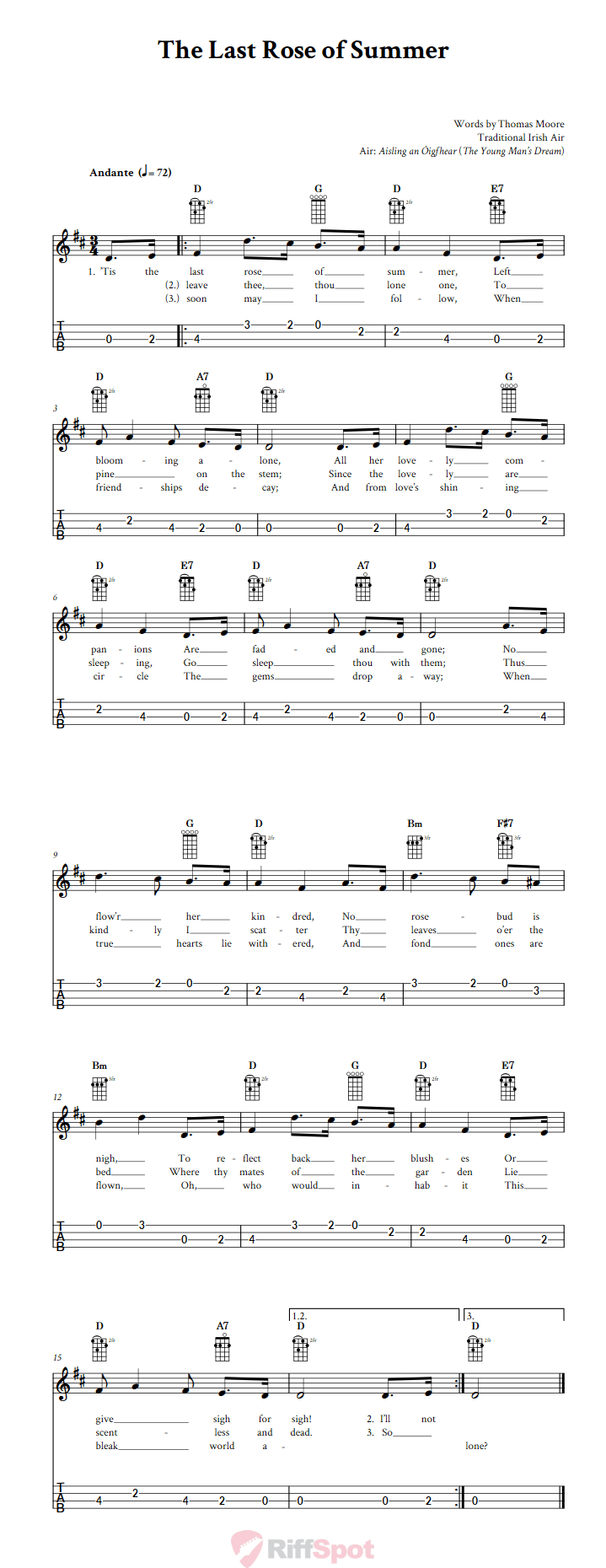 The Last Rose of Summer 4-String Cigar Box Guitar Tab