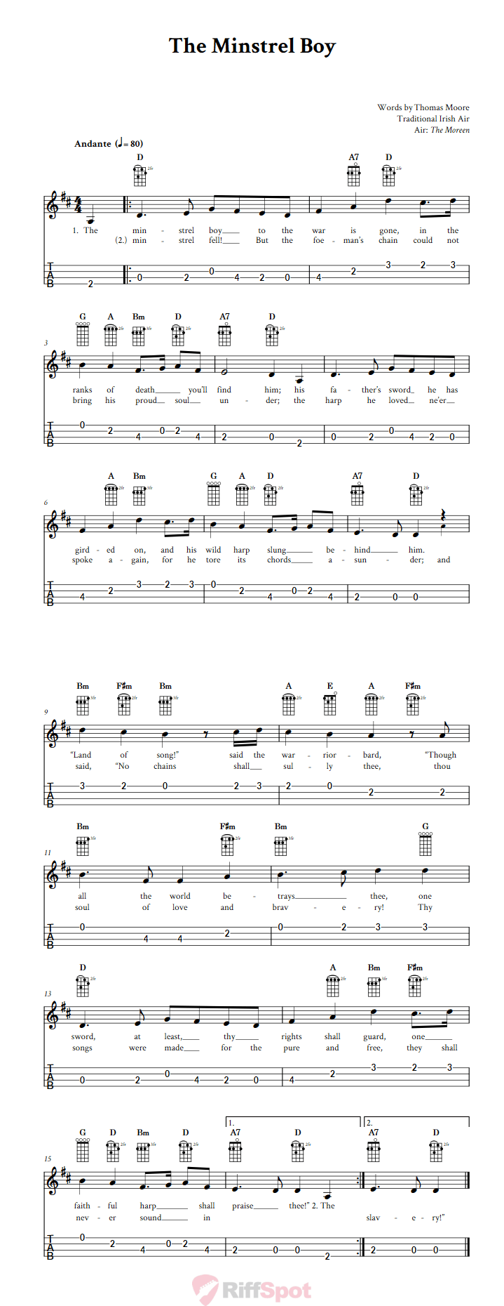 The Minstrel Boy 4-String Cigar Box Guitar Tab