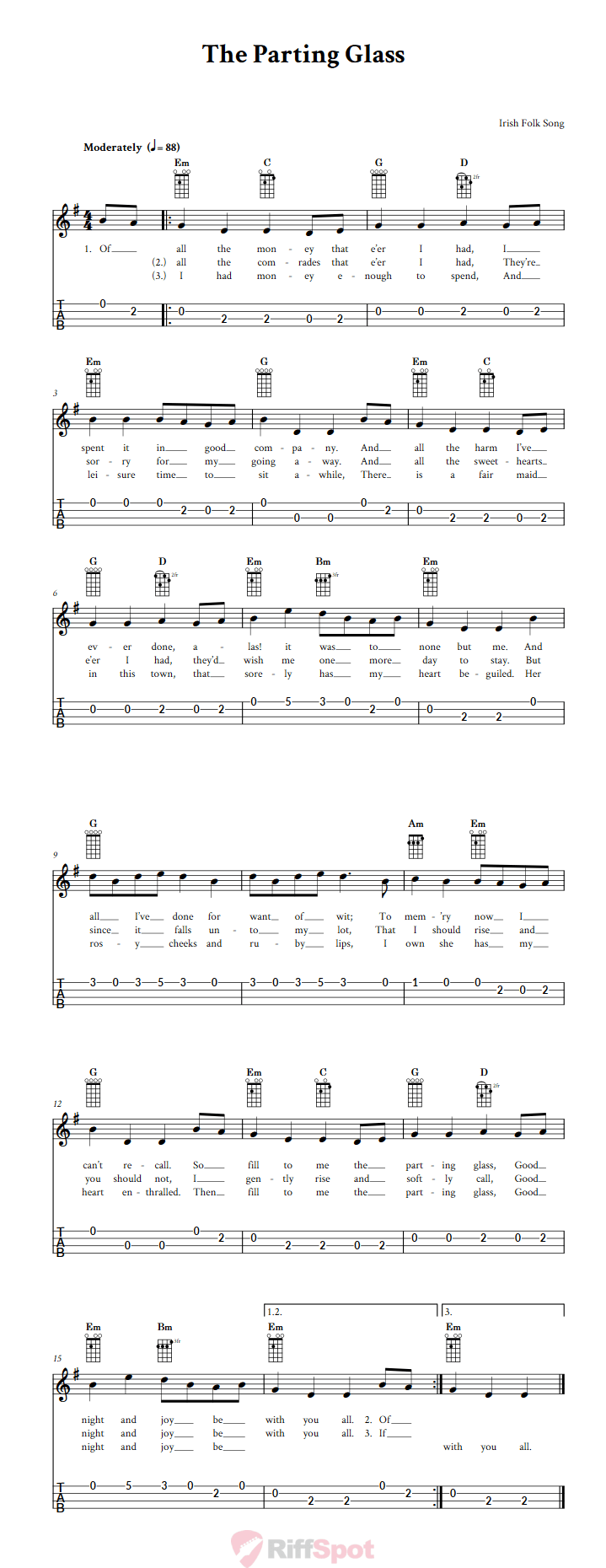 The Parting Glass 4-String Cigar Box Guitar Tab