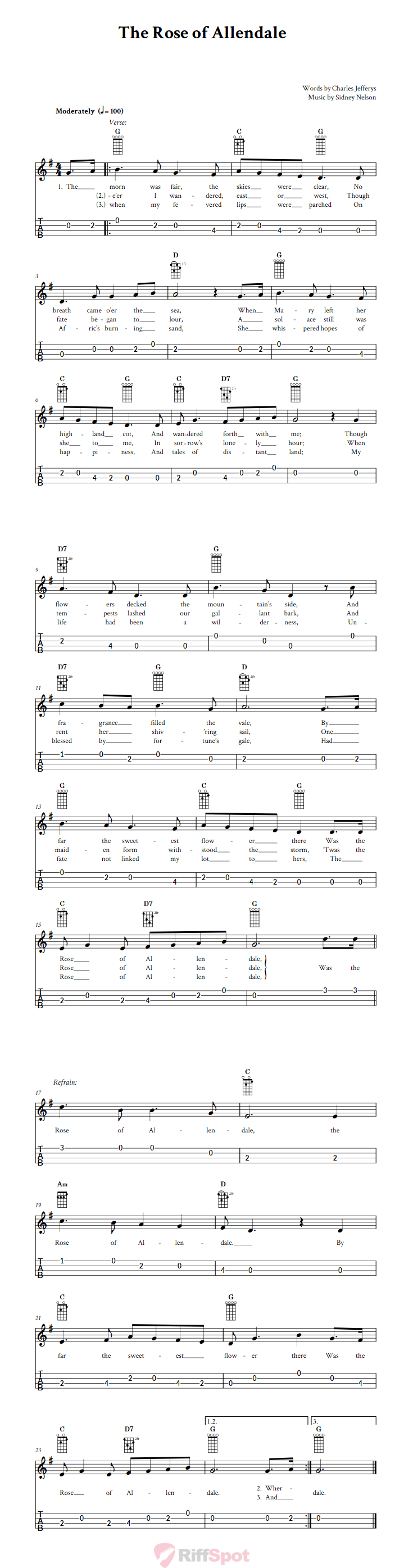 The Rose of Allendale 4-String Cigar Box Guitar Tab