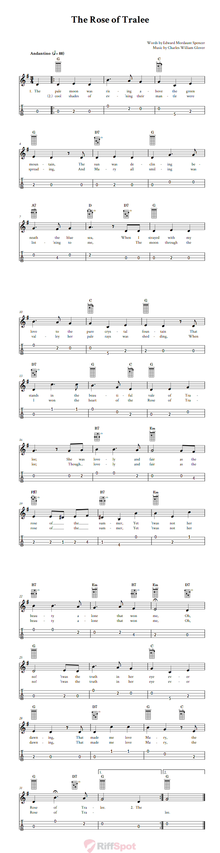 The Rose of Tralee 4-String Cigar Box Guitar Tab
