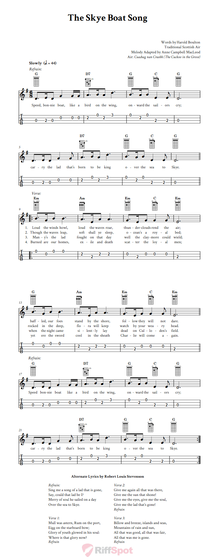 The Skye Boat Song 4-String Cigar Box Guitar Tab