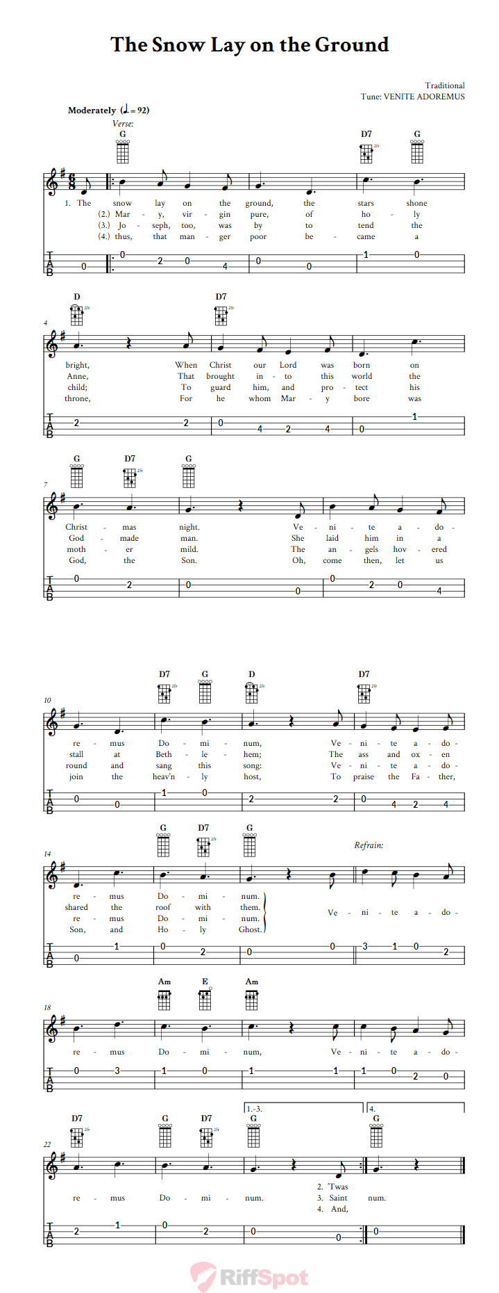 The Snow Lay on the Ground 4-String Cigar Box Guitar Tab