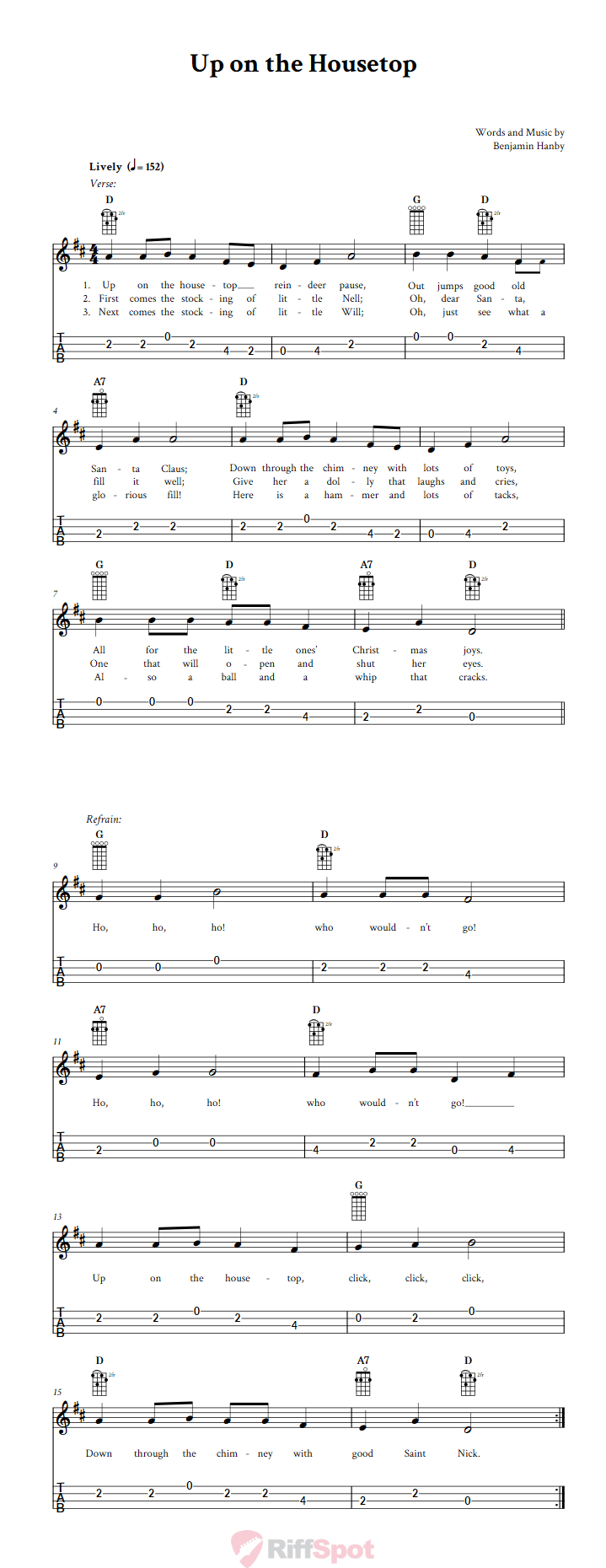 Up on the Housetop 4-String Cigar Box Guitar Tab