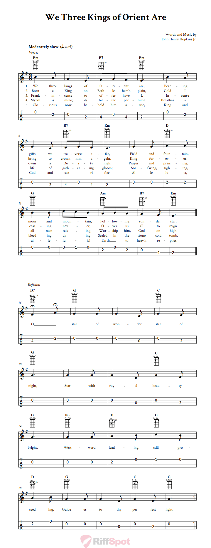 We Three Kings of Orient Are 4-String Cigar Box Guitar Tab