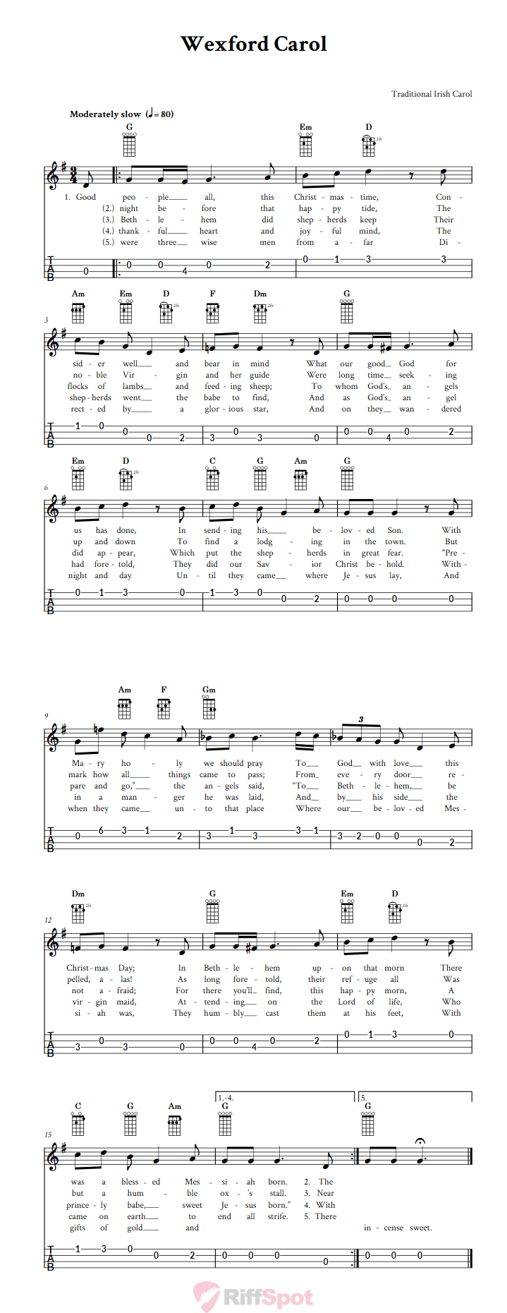 Wexford Carol 4-String Cigar Box Guitar Tab
