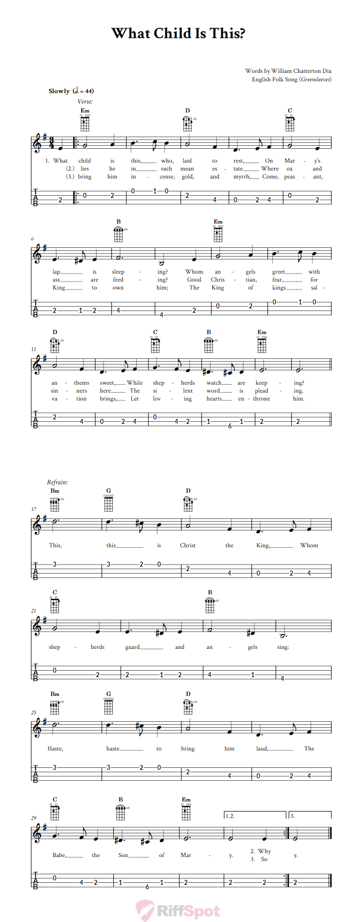 What Child Is This? 4-String Cigar Box Guitar Tab
