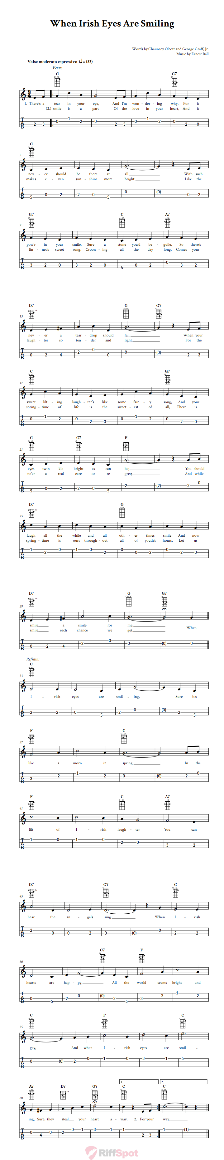 When Irish Eyes Are Smiling 4-String Cigar Box Guitar Tab