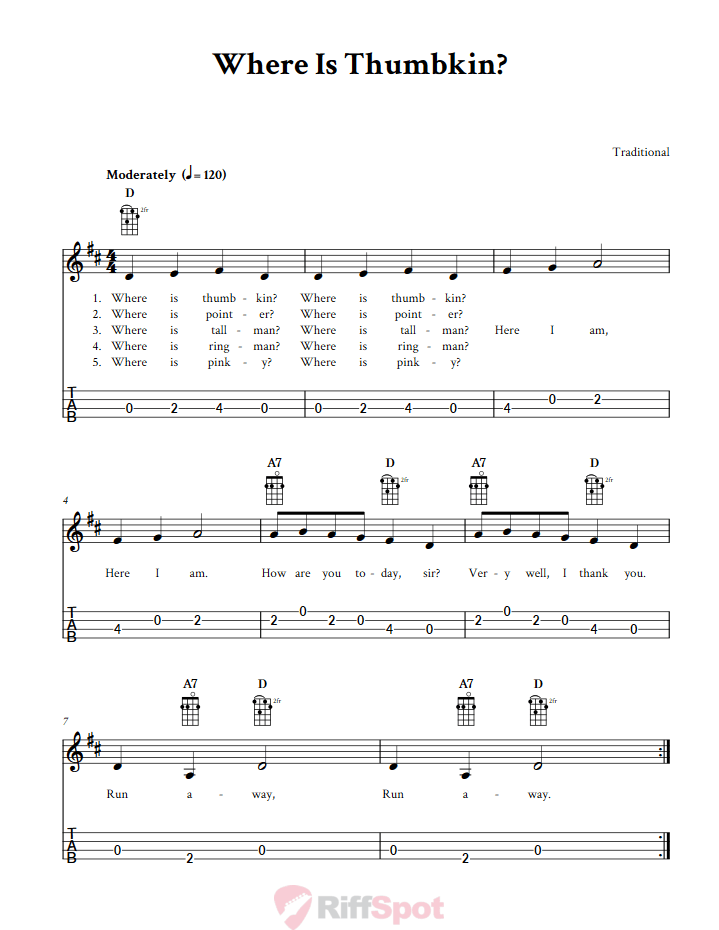 Where Is Thumbkin? 4-String Cigar Box Guitar Tab