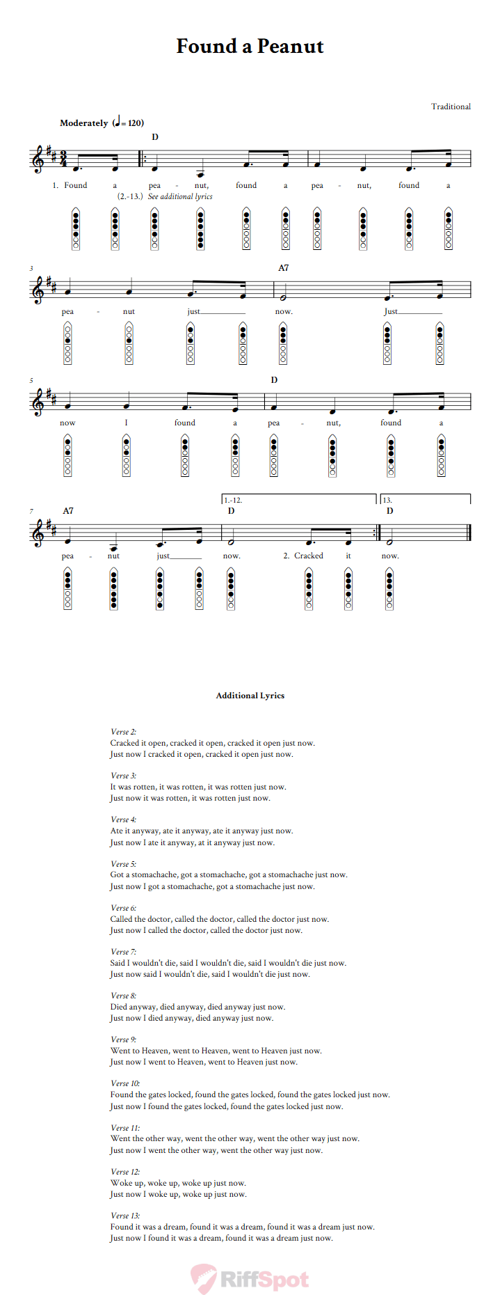 Found a Peanut 6-Hole Native American Flute Sheet Music and Tab (Fingering Diagrams)
