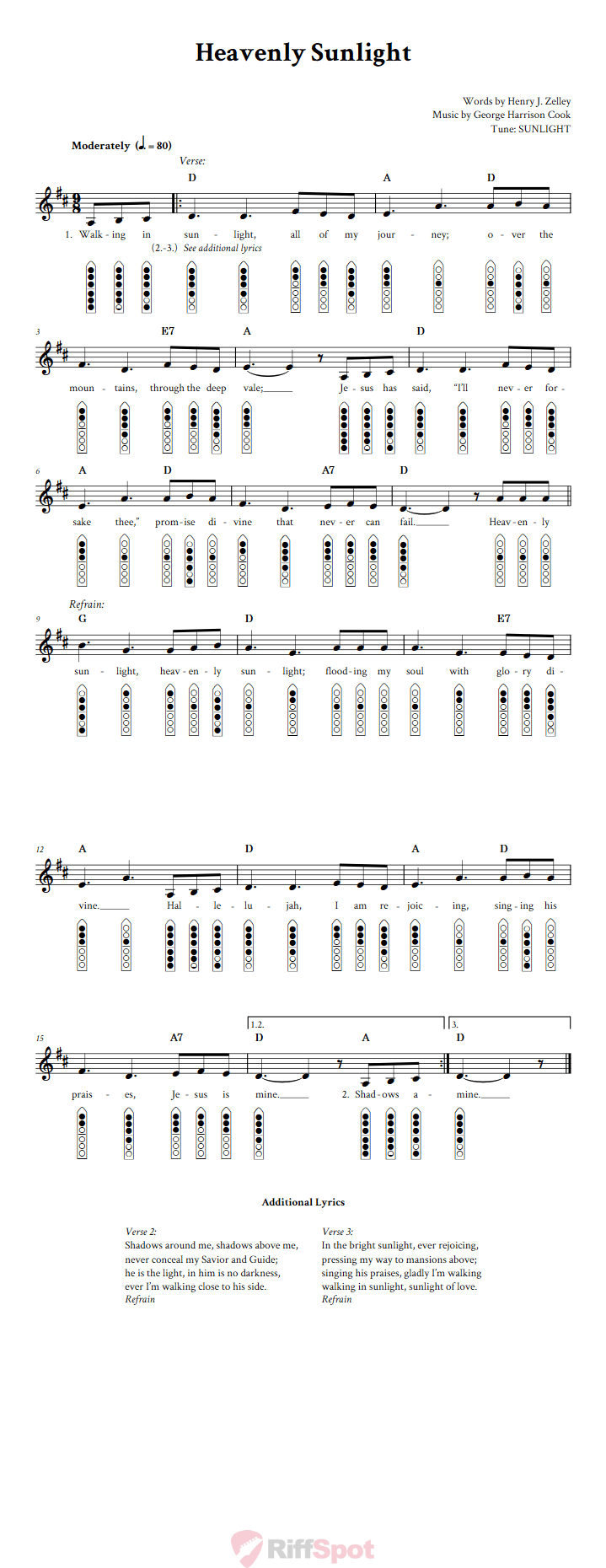 Heavenly Sunlight 6-Hole Native American Flute Sheet Music and Tab (Fingering Diagrams)