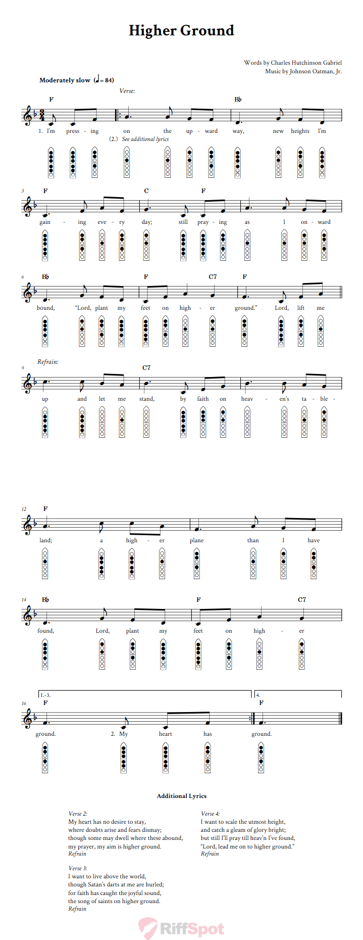 Higher Ground 6-Hole Native American Flute Sheet Music and Tab (Fingering Diagrams)
