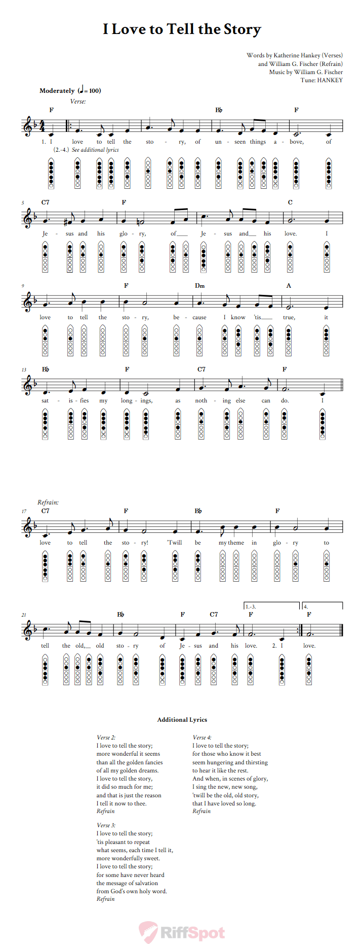 I Love To Tell The Story 6-Hole Native American Flute Sheet Music and Tab (Fingering Diagrams)