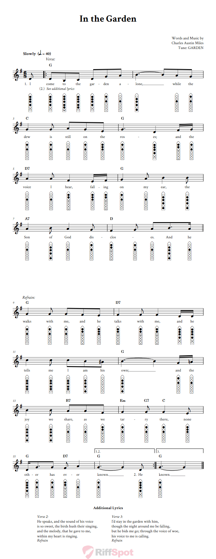 In the Garden 6-Hole Native American Flute Sheet Music and Tab (Fingering Diagrams)