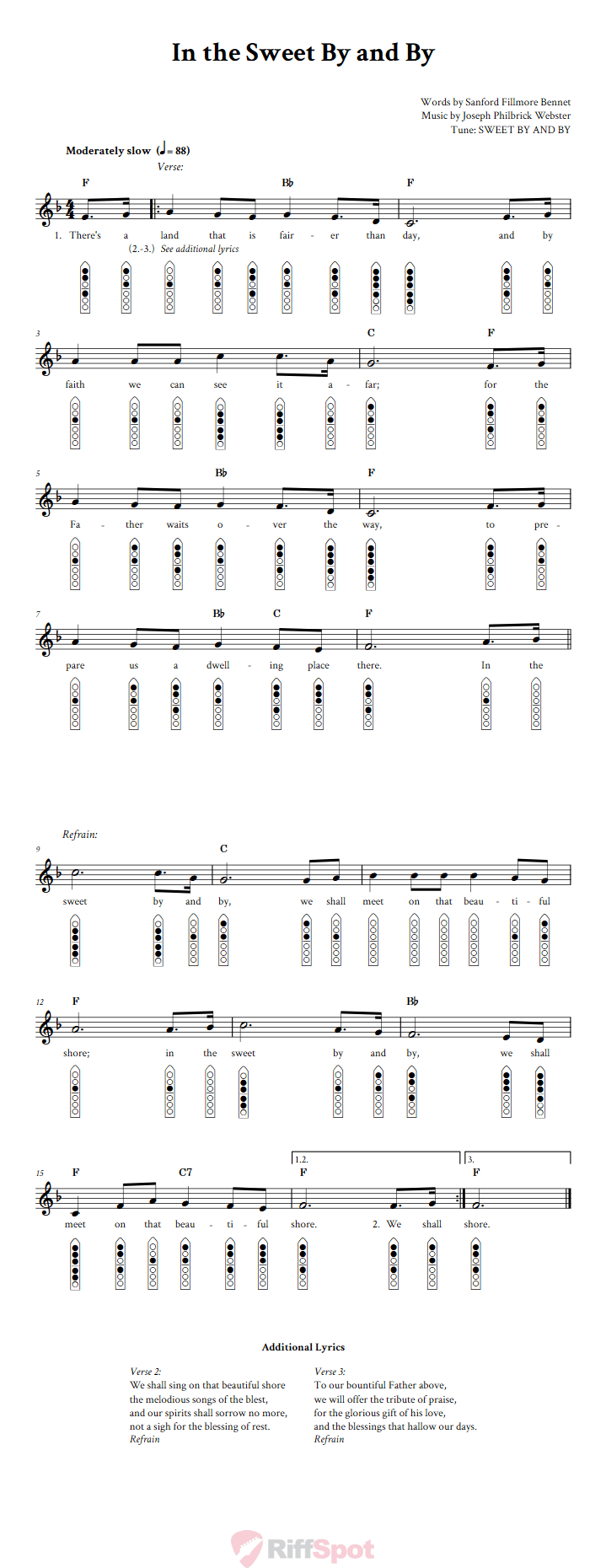 In The Sweet By And By 6-Hole Native American Flute Sheet Music and Tab (Fingering Diagrams)