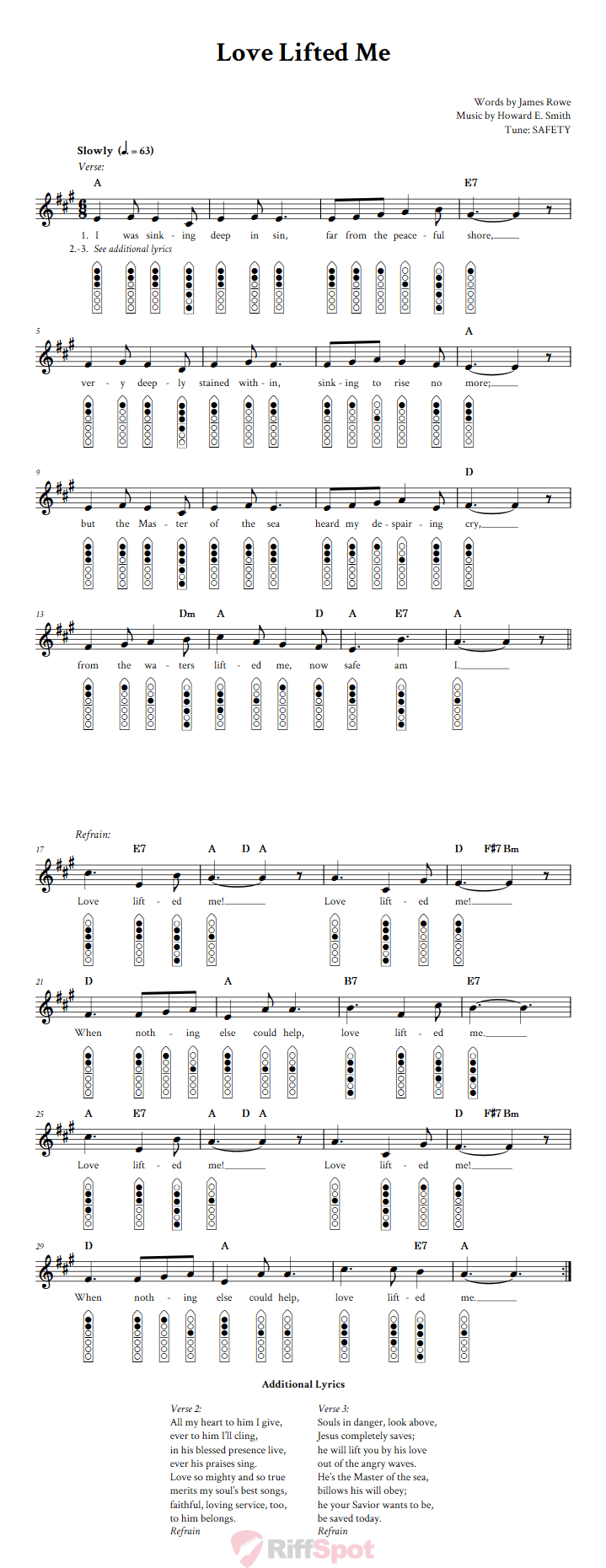 Love Lifted Me 6-Hole Native American Flute Sheet Music and Tab (Fingering Diagrams)