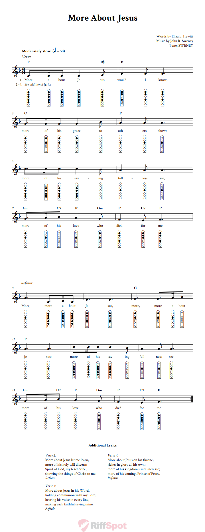 More About Jesus 6-Hole Native American Flute Sheet Music and Tab (Fingering Diagrams)