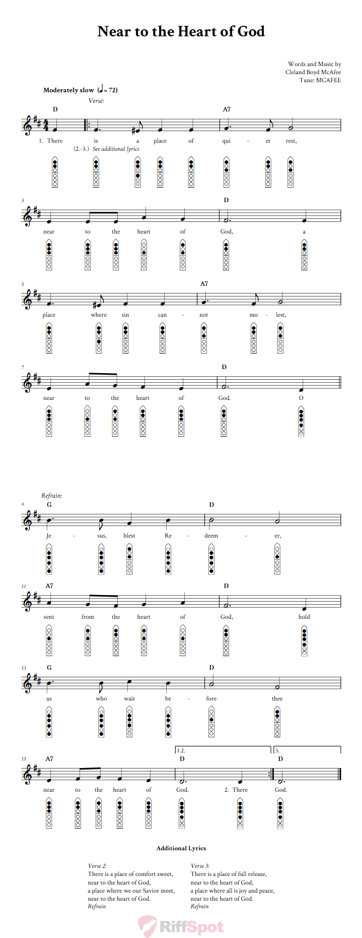 Near to the Heart of God 6-Hole Native American Flute Sheet Music and Tab (Fingering Diagrams)