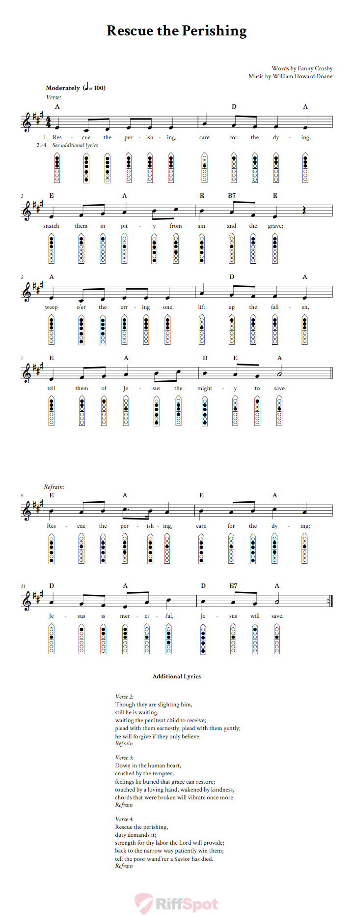 Rescue the Perishing 6-Hole Native American Flute Sheet Music and Tab (Fingering Diagrams)