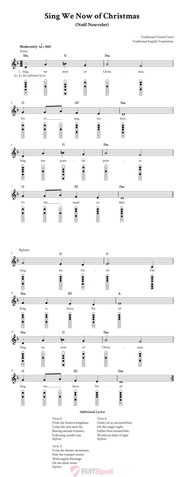 Sing We Now of Christmas 6-Hole Native American Flute Sheet Music and Tab (Fingering Diagrams)