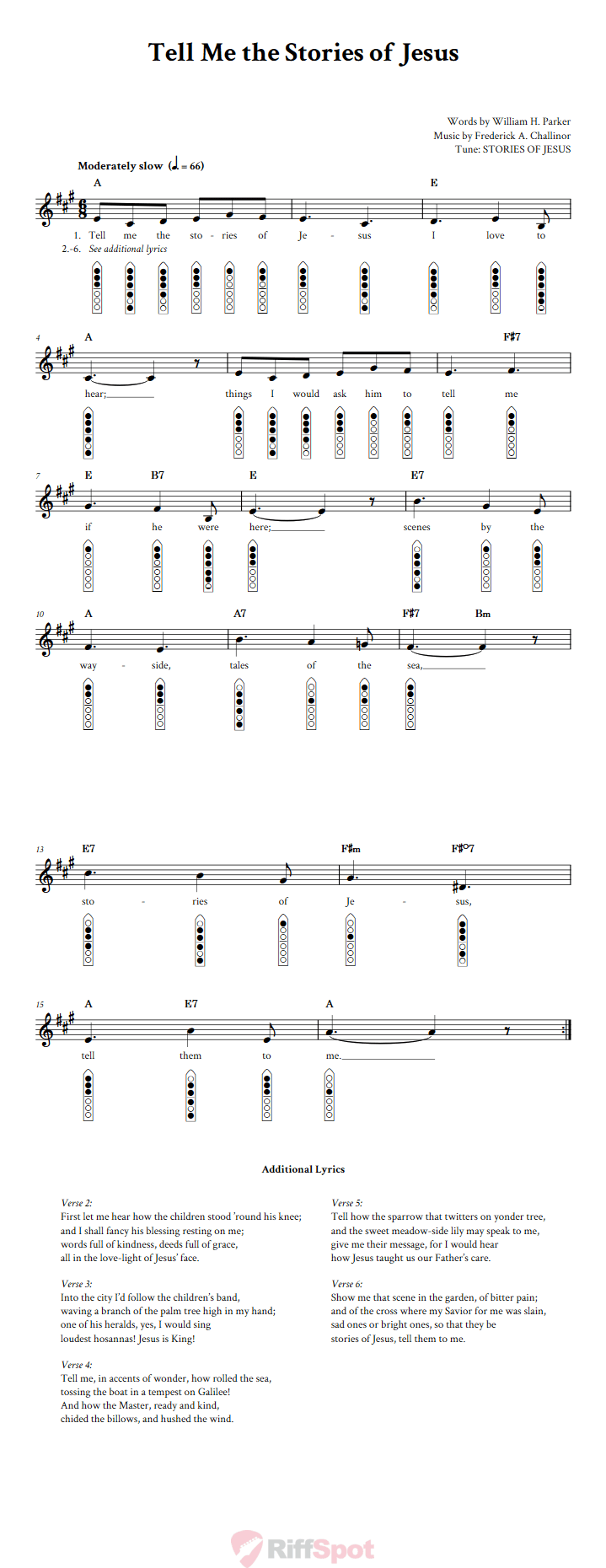 Tell Me the Stories of Jesus 6-Hole Native American Flute Sheet Music and Tab (Fingering Diagrams)