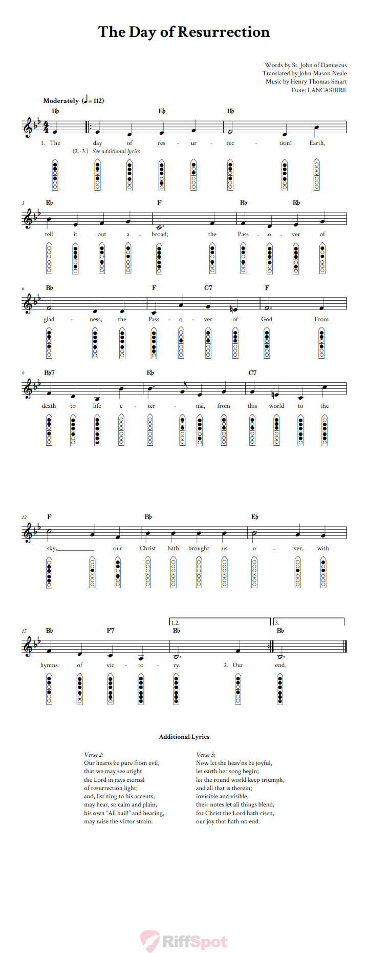 The Day of Resurrection 6-Hole Native American Flute Sheet Music and Tab (Fingering Diagrams)