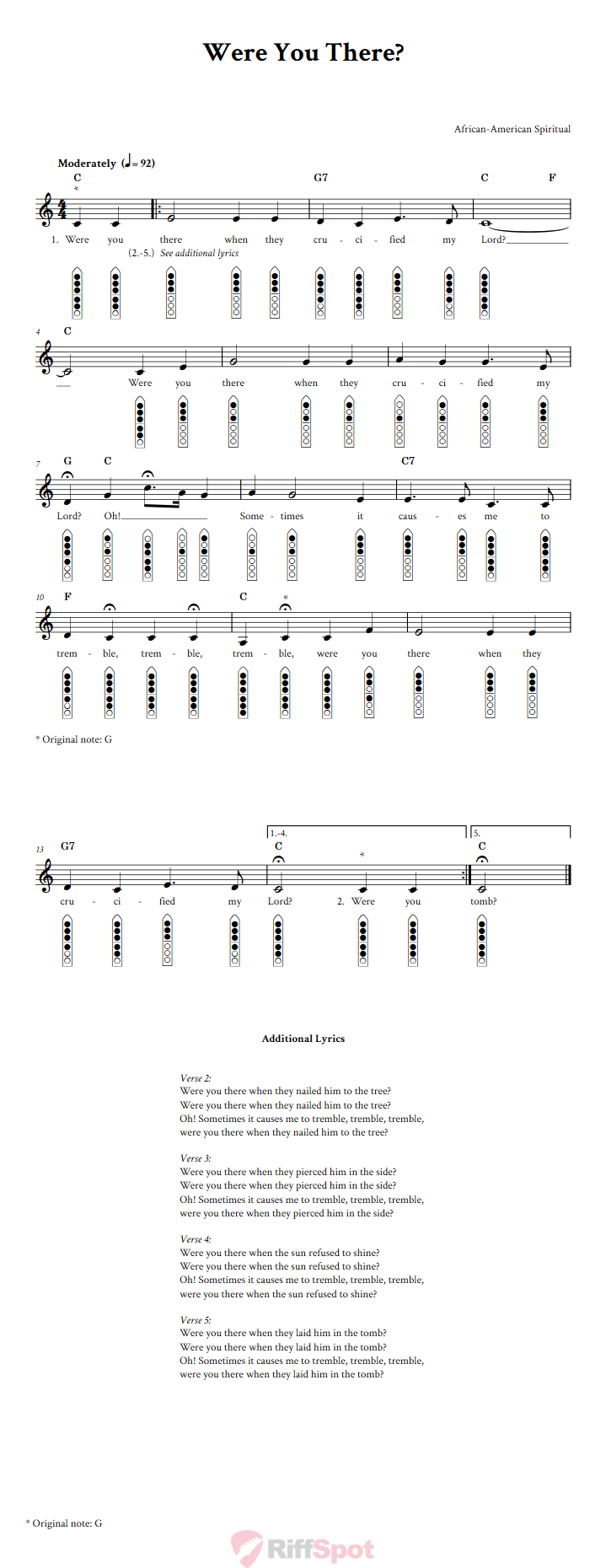Were You There? 6-Hole Native American Flute Sheet Music and Tab (Fingering Diagrams)