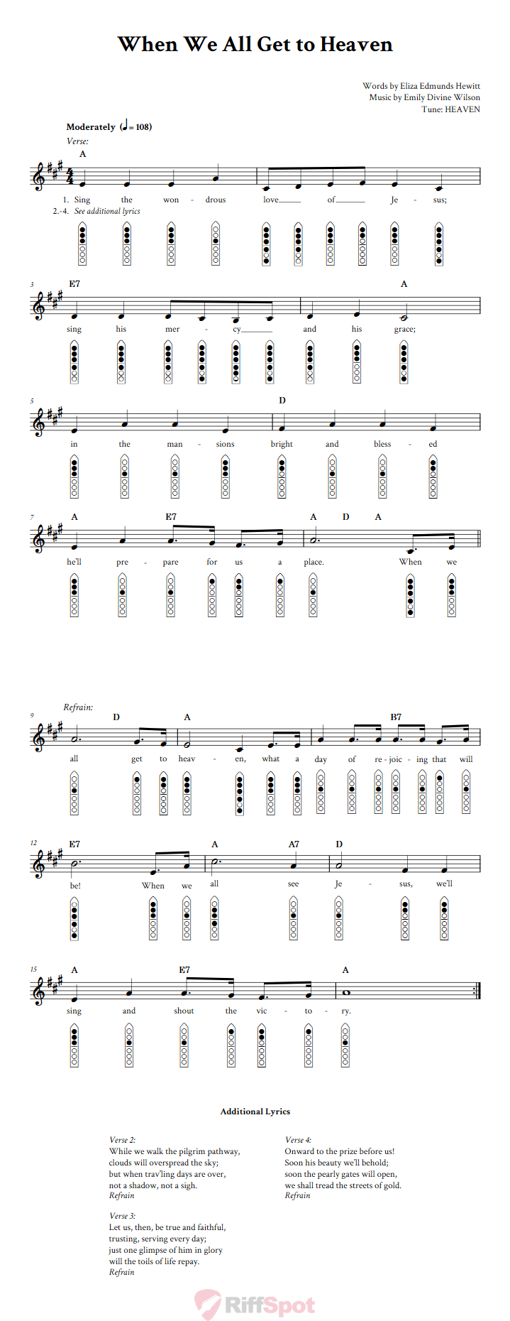When We All Get to Heaven 6-Hole Native American Flute Sheet Music and Tab (Fingering Diagrams)
