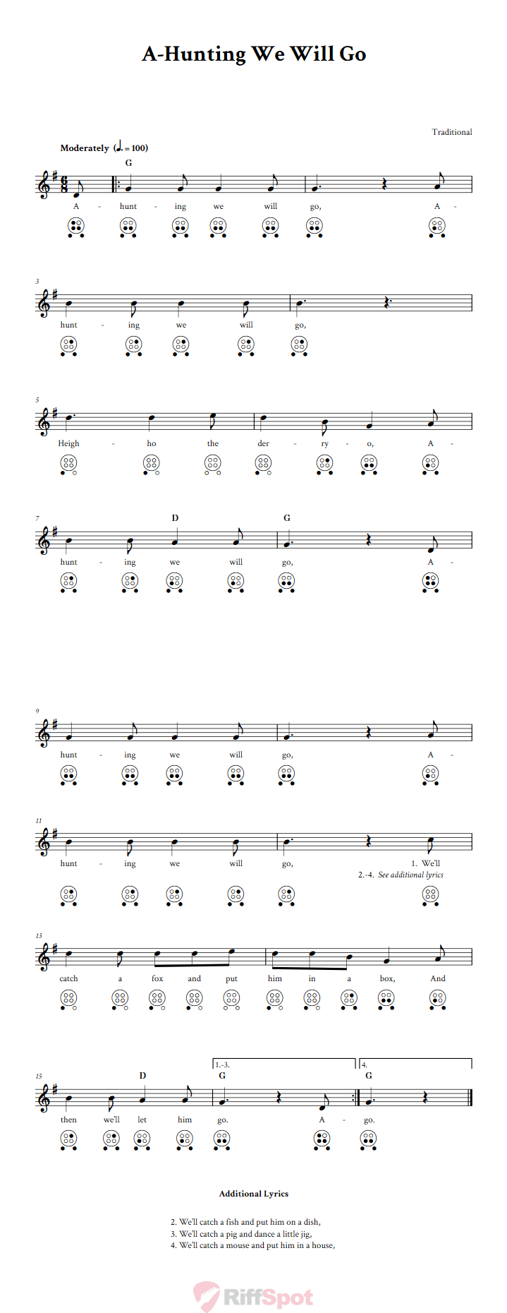 A-Hunting We Will Go 6-Hole Ocarina Tab