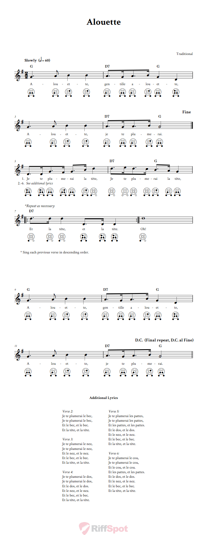 Alouette 6-Hole Ocarina Tab