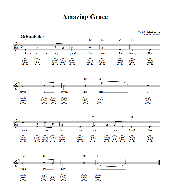 Amazing Grace  6 Hole Ocarina Tab