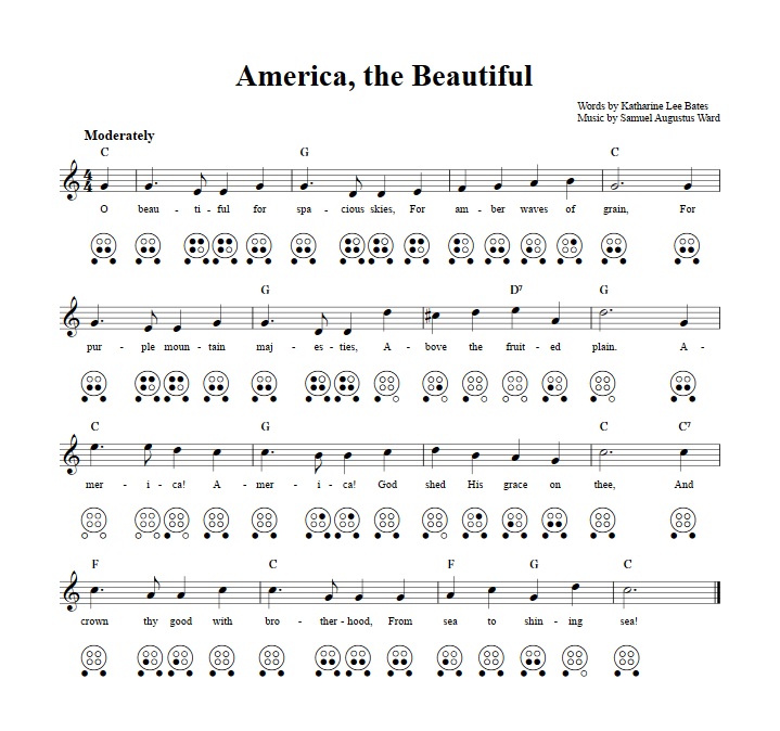 America, the Beautiful  6 Hole Ocarina Tab