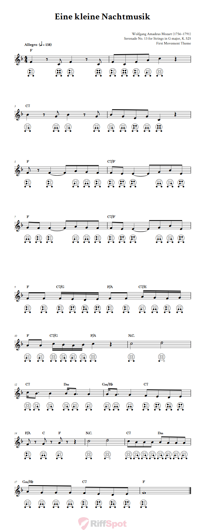 Eine kleine Nachtmusik  6 Hole Ocarina Tab