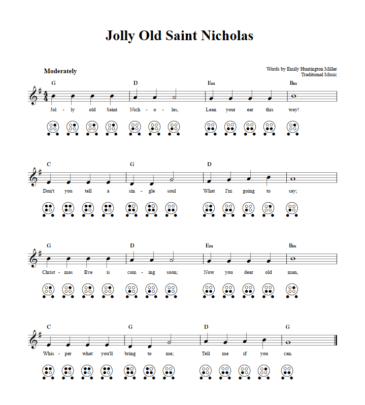 Jolly Old Saint Nicholas  6 Hole Ocarina Tab