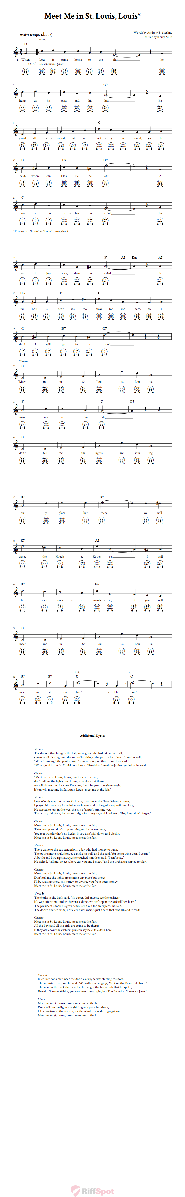 Meet Me in St. Louis, Louis  6 Hole Ocarina Tab