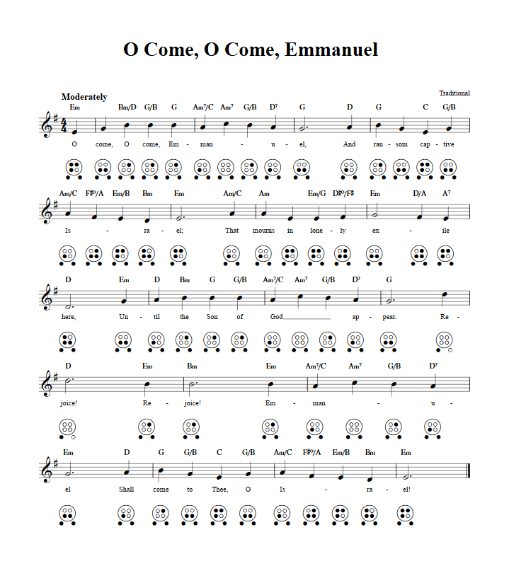 O Come, O Come Emmanuel  6 Hole Ocarina Tab